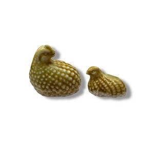 Vintage Ceramic Quail Figurines Mother Baby Bird‎ Pair Speckled Glaze Decor